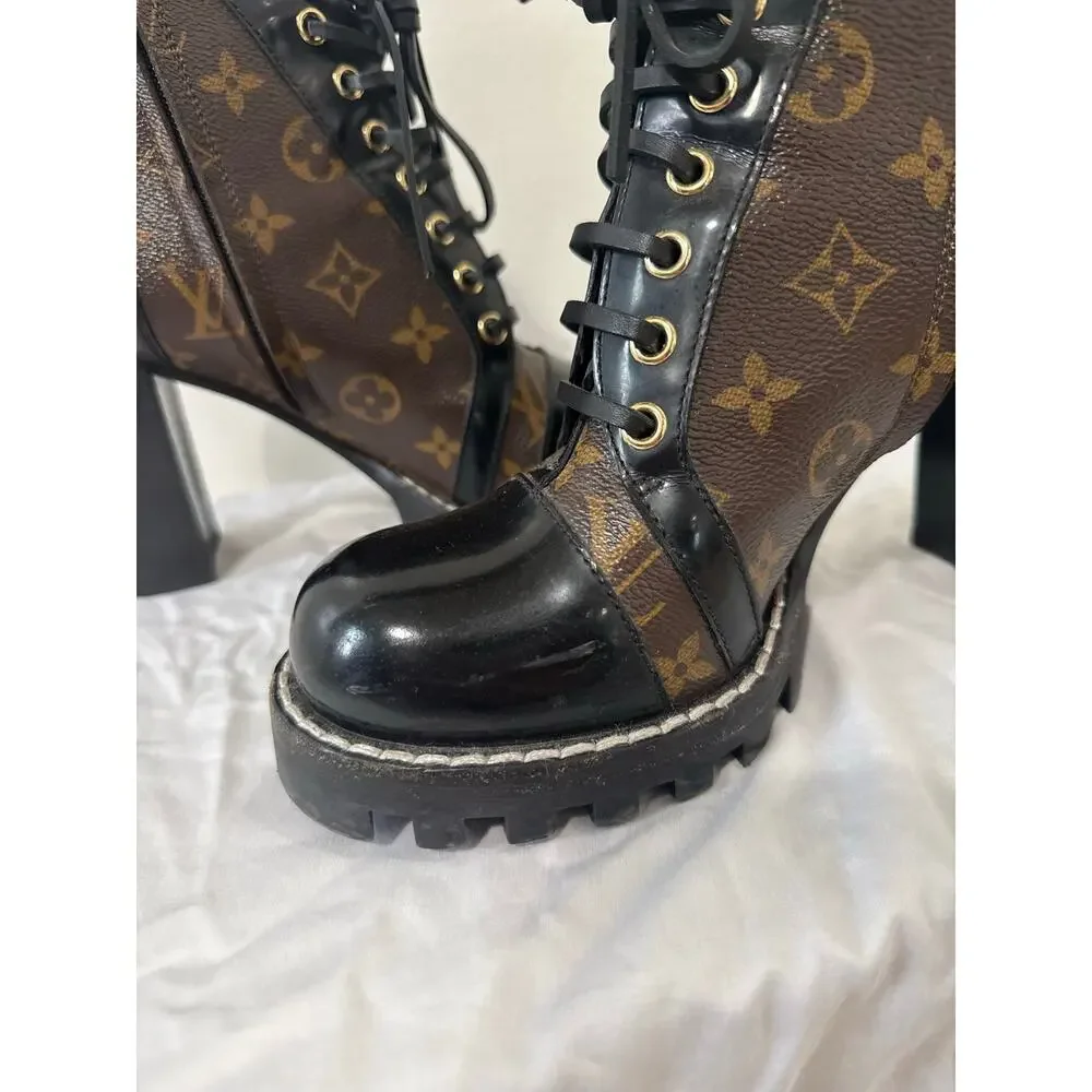 Louis Vuitton Star Trail Monogram Patent Leather Lace Up Ankle Boots IT 41 US 10